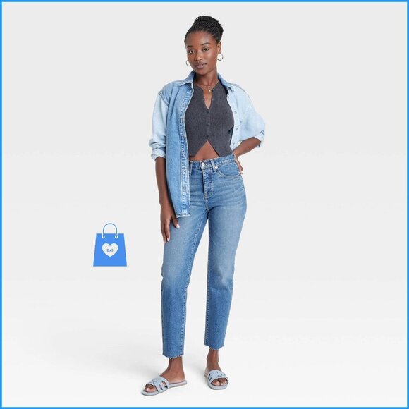 6 Short - Womens Mid-Rise 80s Slim Fit Jeans - Universal Thread - Blue - Picture 2 of 11